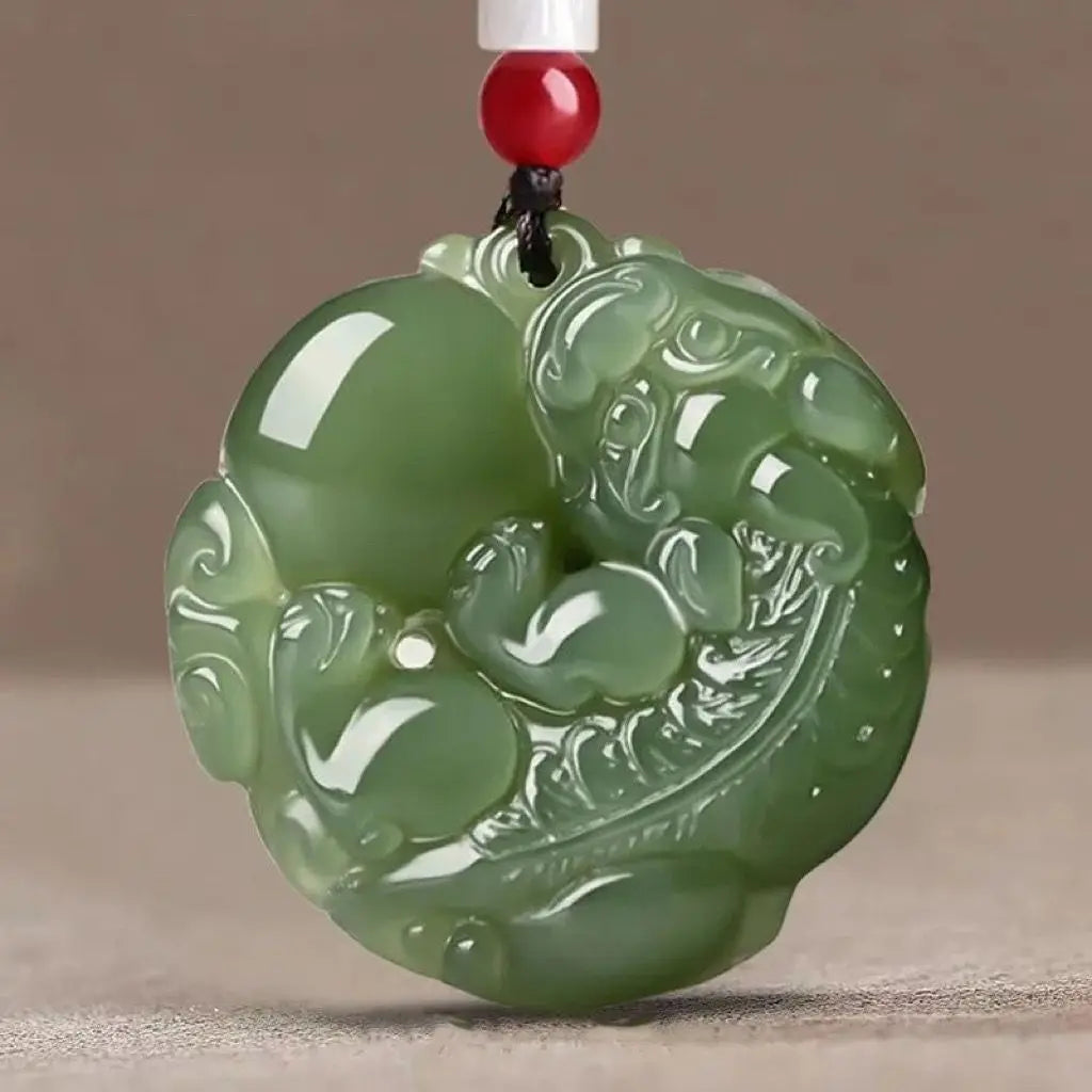 Hetian Jade Feng Shui Peace Button Pendant, Heirloom Protection Amulet