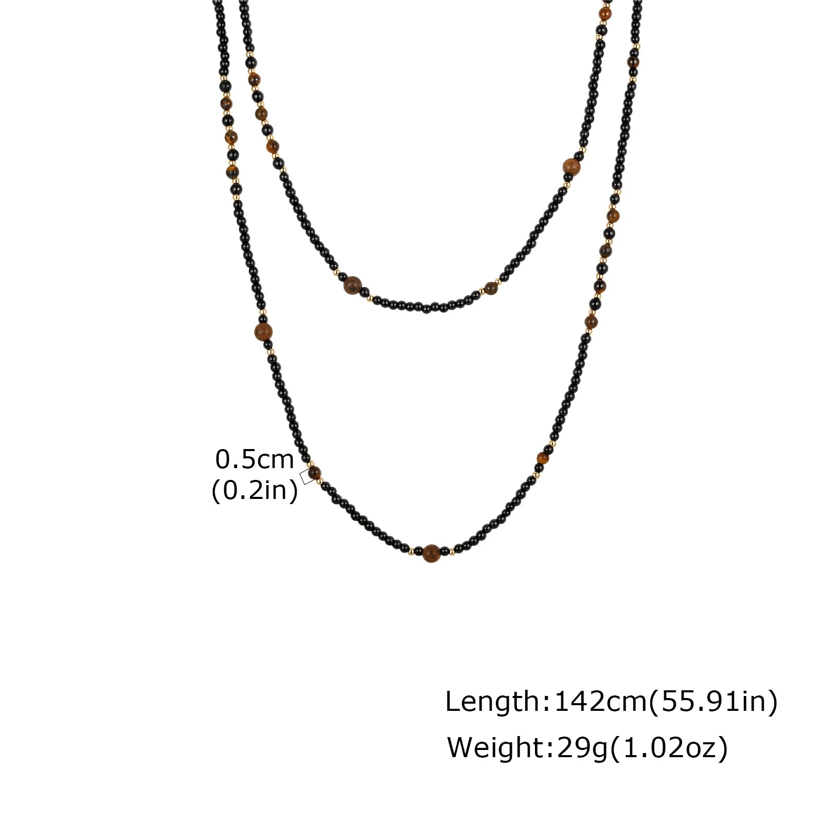 Black Agate Natural Stone Tiger Eye Beads Chain Necklace for Men, Retro Long Sweater Chain Necklace, Fashion Boho Jewelry Gift - Charlie Dolly
