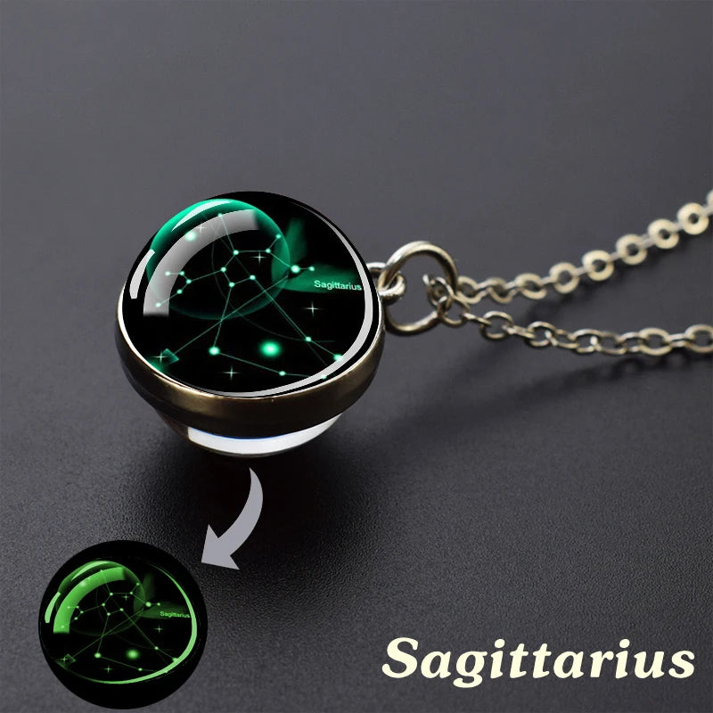 Zodiac Constellation Glow-in-the-Dark Pendant Necklace, Luminous Astrology Talisman