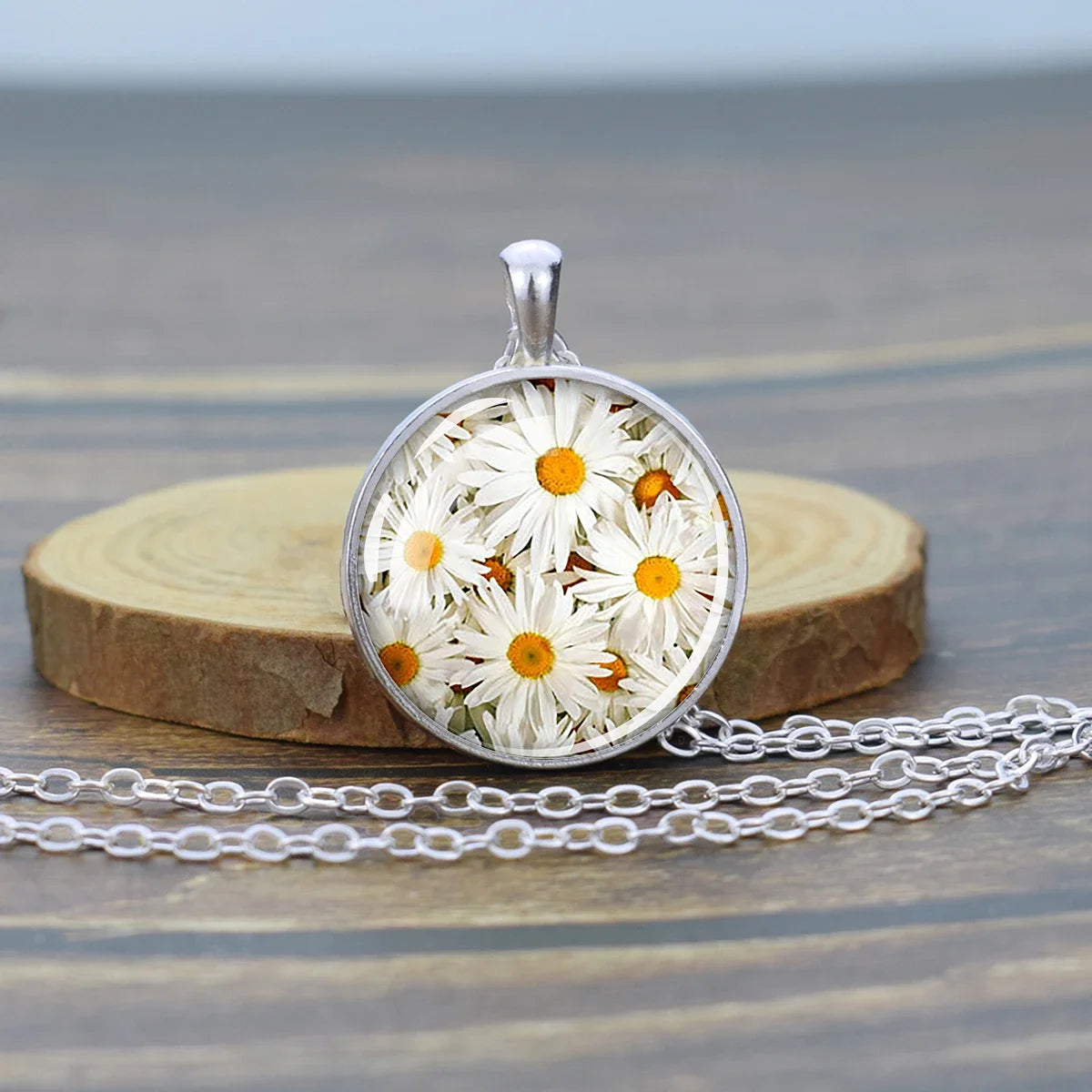 Pressed Flower Glass Pendant, Botanical Boho Nature Necklace