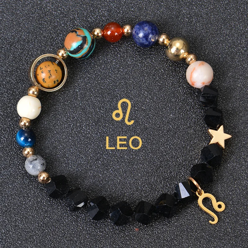 Zodiac Constellation Crystal Bracelet, 12 Signs Natural Stone Beaded Amulet