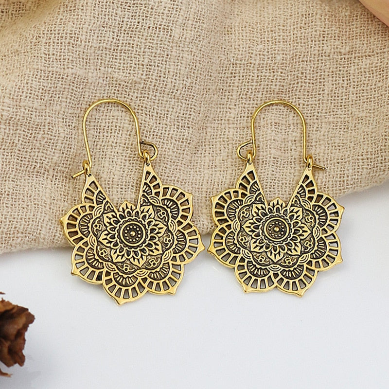Exknl Fashion Vintage Drop Earrings For Women Alloy Crystal Ethnic Beads Boho Flower Earrings Colorful Dangle Earrings Jewelry