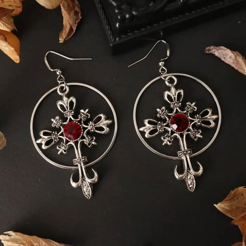 Cross Crystal Gothic Big Hoop Earrings Jewelry