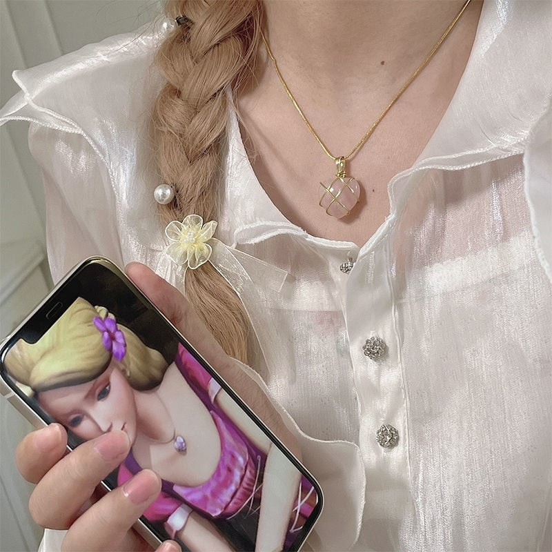 2022 Fashion Opal Heart Necklace Castle Necklace For Woman Girls Rose Quartz Barbie Necklace Jewelry Accessories Gift