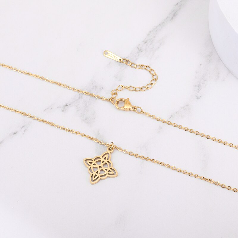 Silver Color Witch Knot Necklace for Women Stainless Steel Choker Necklaces Vintage Amulet Protection Supernatural Jewelry Sets