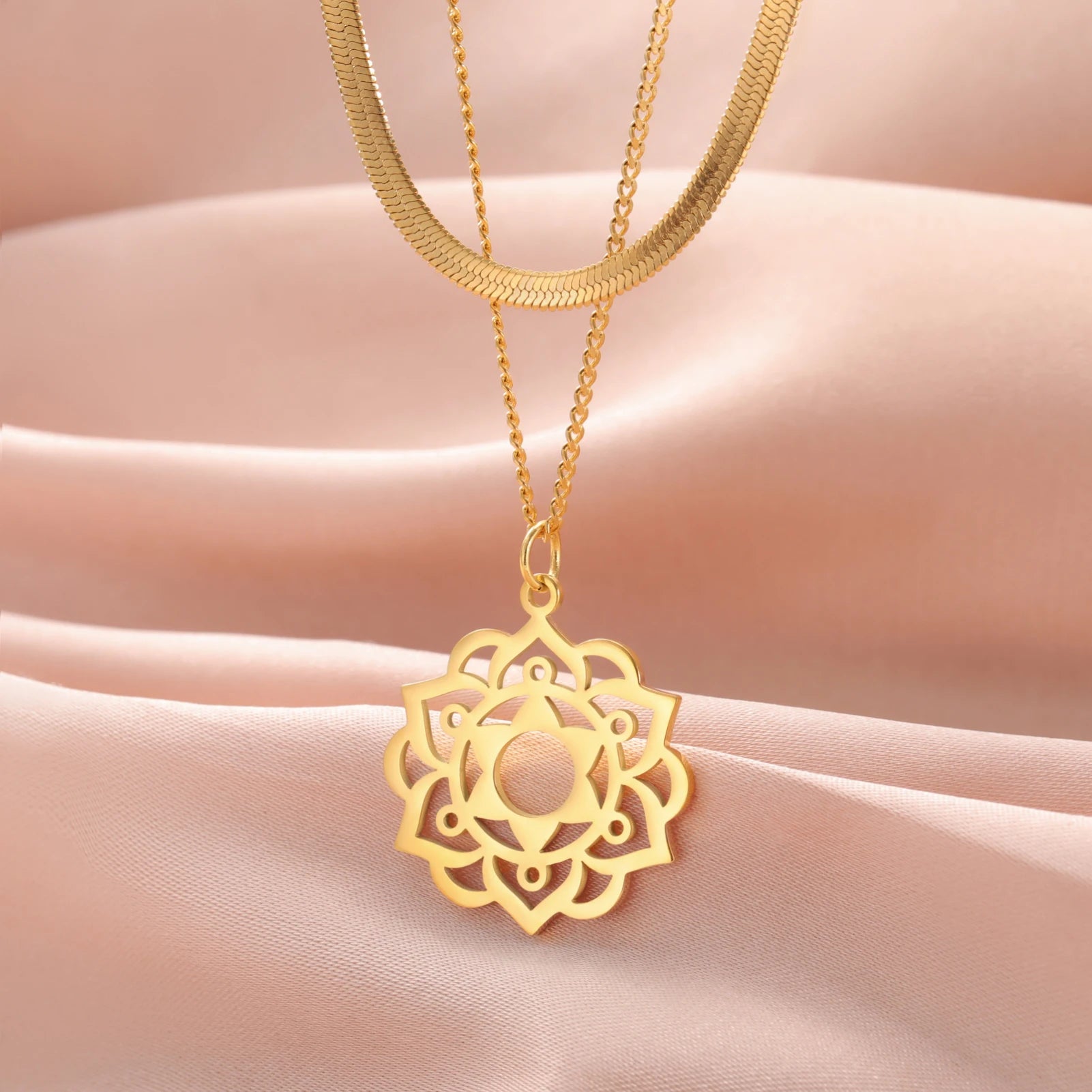 Yoga Lotus & Flower of Life Pendant Necklace, Stainless Steel Chakra Healing Amulet