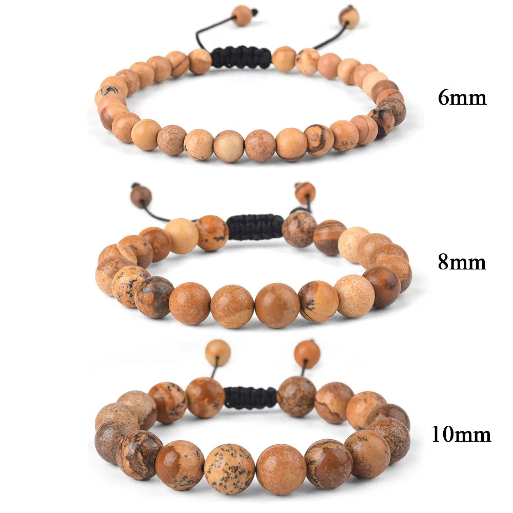 Natural Stone Beaded Bracelet — Tiger Eye, Agate & Lava