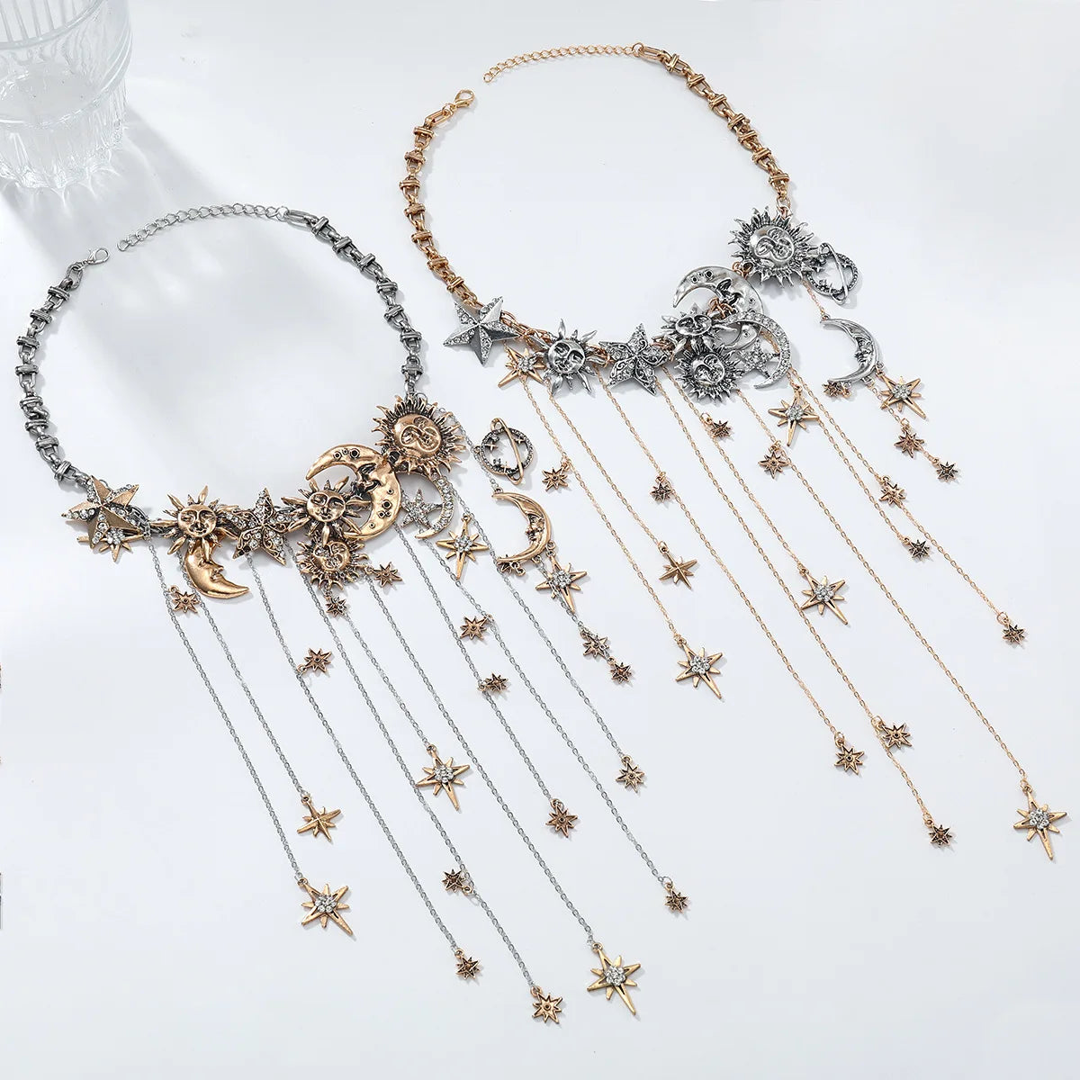 Moon, Star and Sun Exaggerated Tassel Boho Pendant Necklace