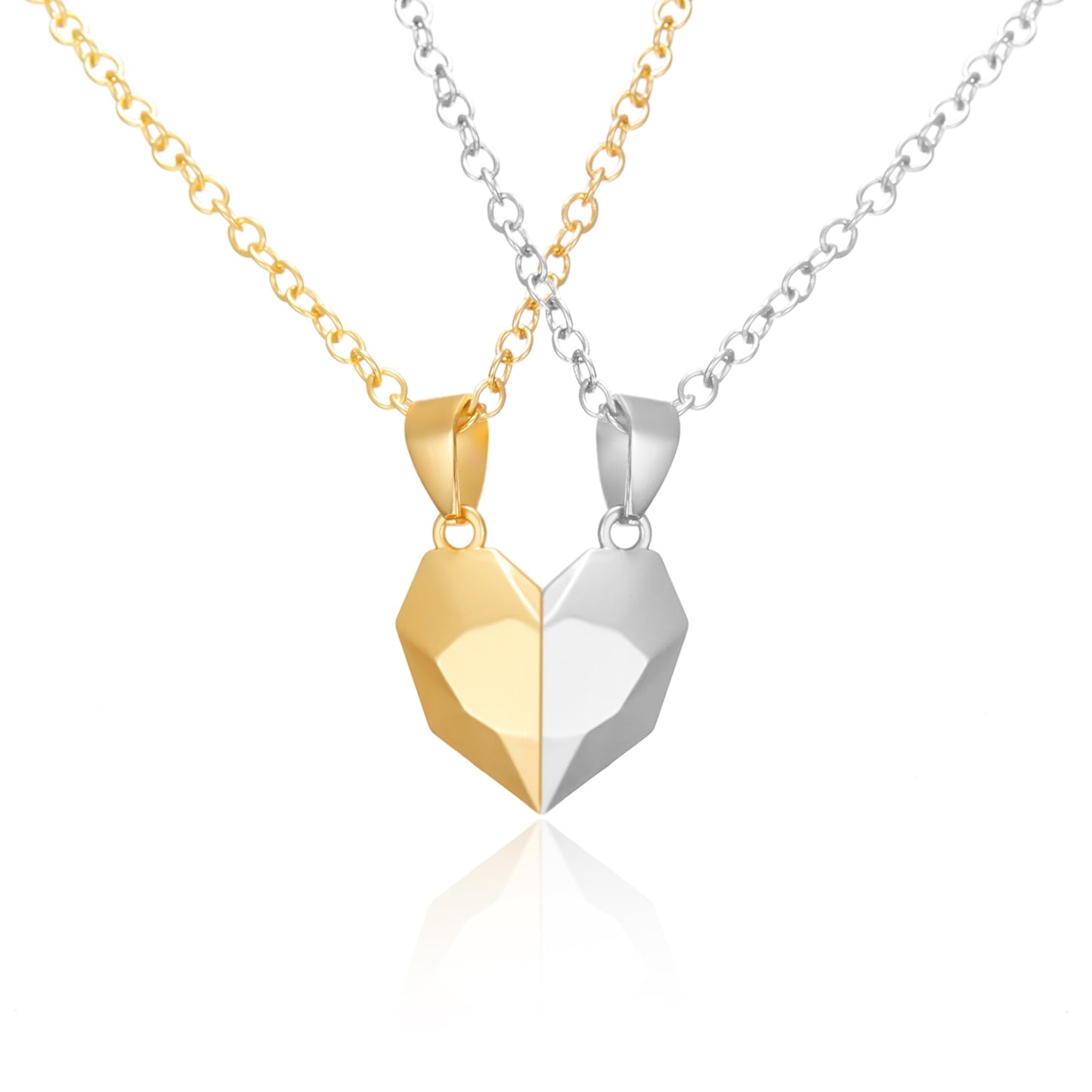 2Pcs/Lot Magnetic Couple Necklace Friendship Heart Pendant Distance Faceted Charm Necklace Women Valentine's Day Gift 2021