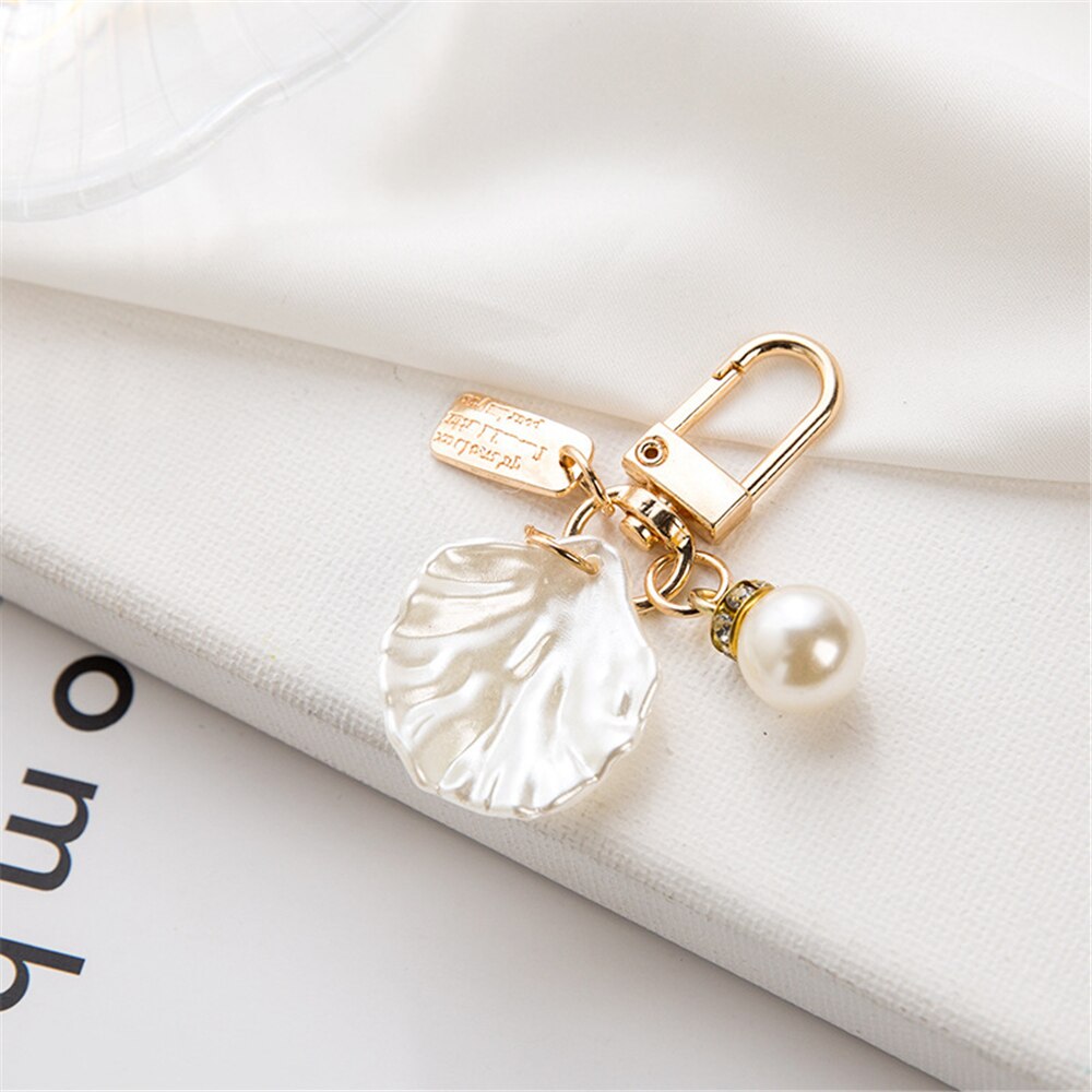 Women Girls Heart Keychain Fashion Letter Label Imitation Pearls Key Chain Pendant Handbag Hanging Accessories Keyring