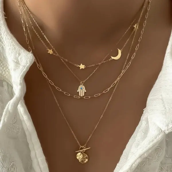 Crystal Evil Eye Layered Clavicle Chain Necklace Jewelry