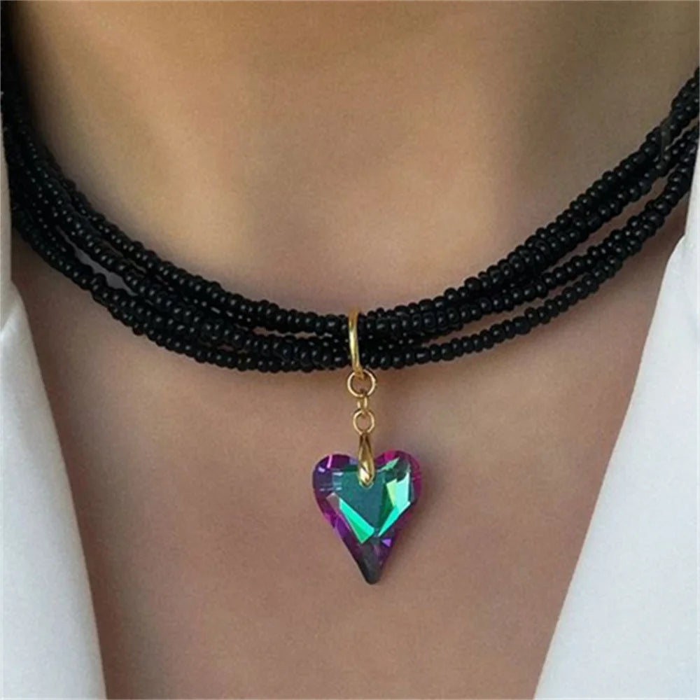 Baroque Zircon Heart Tassel Necklace Jewelry