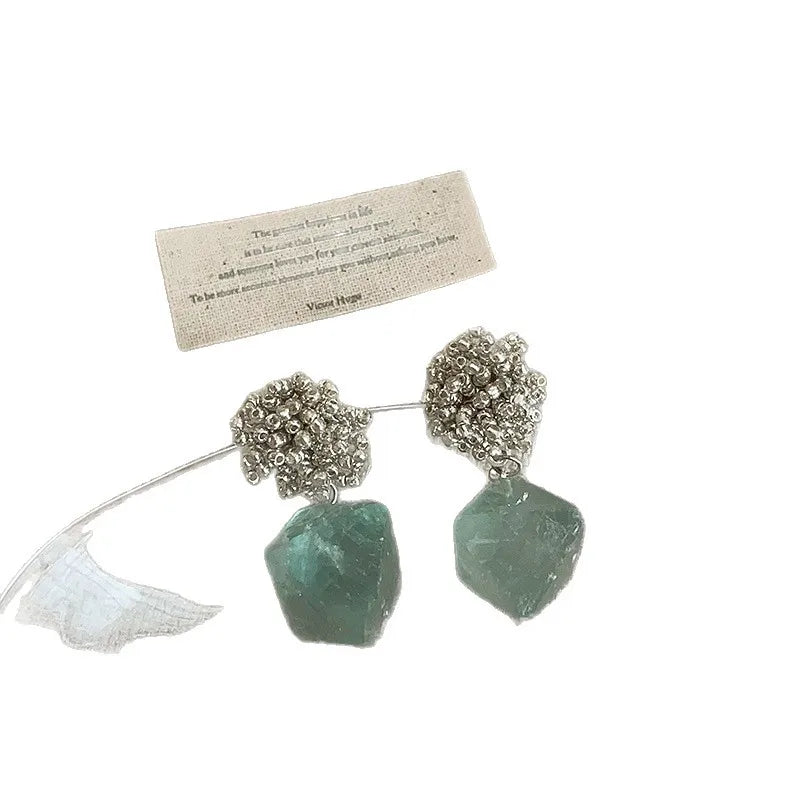 Green Natural Stone Beaded Dangle Boho Earrings Jewelry