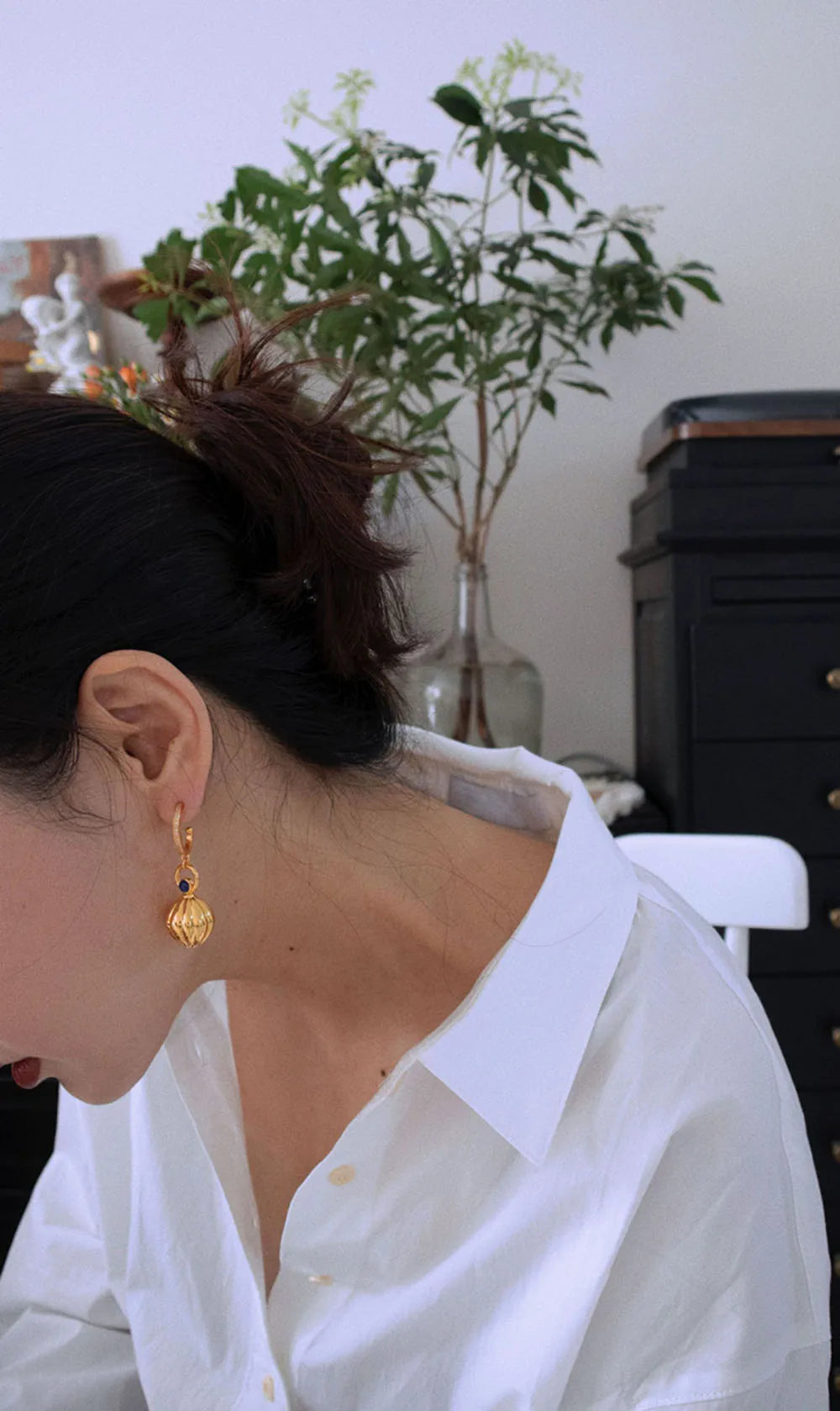 Nutmeg series original design retro artistic lapis lazuli earings long Ancient gold crafts glossy earrings for women jewelry - Charlie Dolly