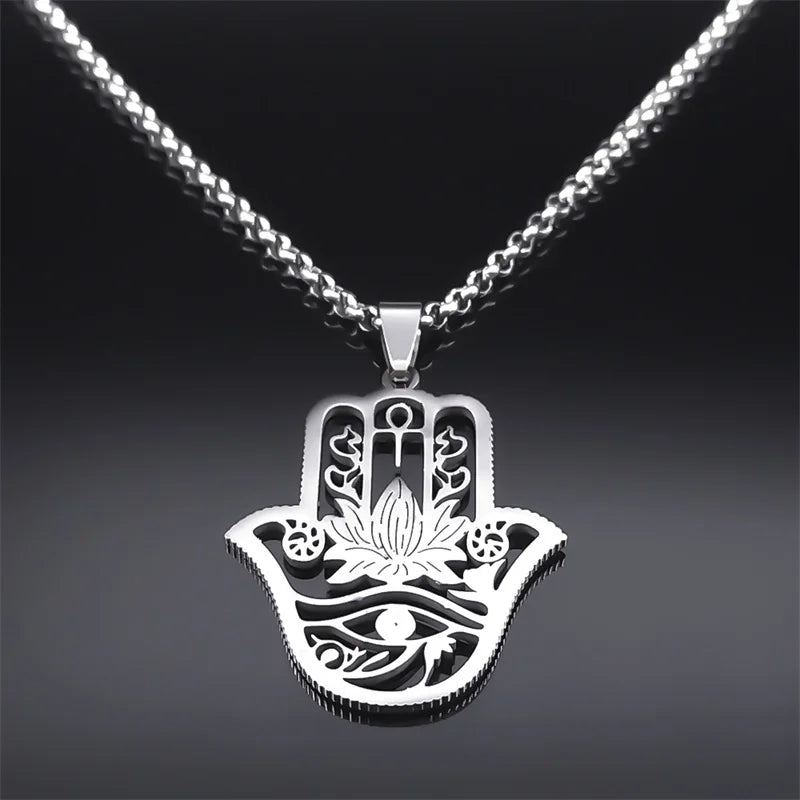 Hamsa Hand & Eye of Horus Pendant, Ancient Protection Amulet Necklace