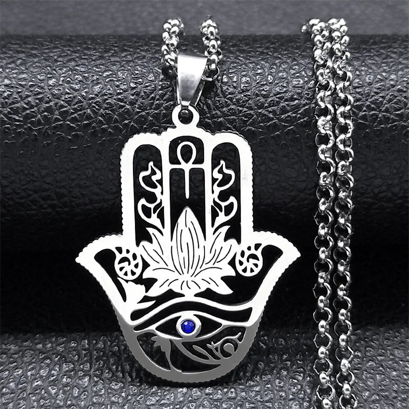 Hamsa Hand & Eye of Horus Pendant, Ancient Protection Amulet Necklace