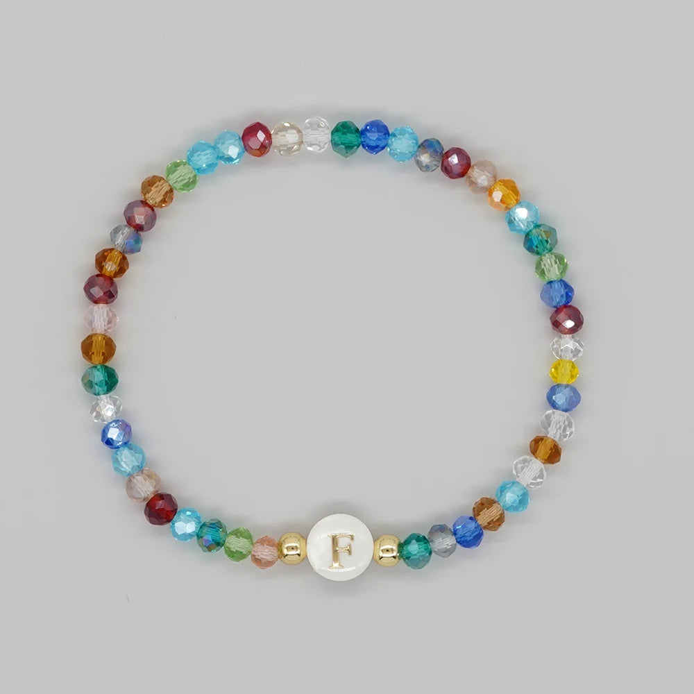Crystal and Shell Initial Letter A to Z Boho Bracelet
