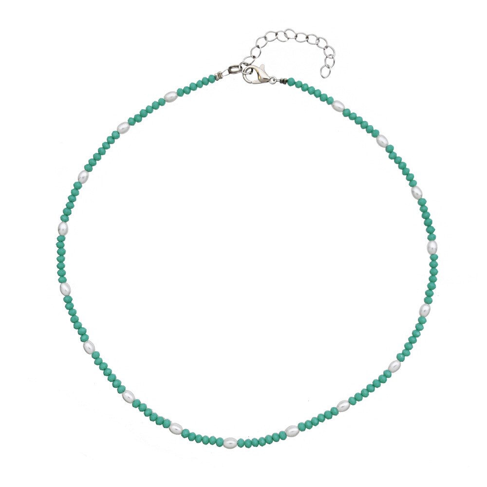 Handmade Beaded Shell Pendant Necklace Pearl Flower Clavicle Chain Vintage Turquoise Choker Necklace Jewelry for Women Gifts