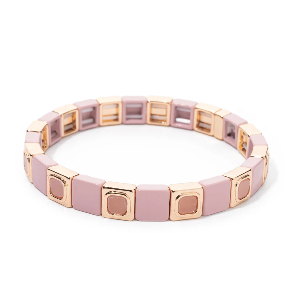 2023 New Design 8x8mm Inlaid Nature Stone Bracelets For Women Gold Color Boho Elastic Bangle Handmade Inlaid Diamond Jewelry - Charlie Dolly