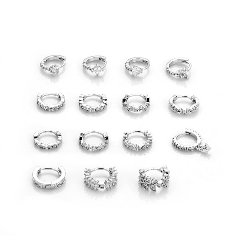 1Piece Plate Stainless Steel Earrings for Women Jewelry 2022 Zircon Star Round Leaf Piercing Stud Earrings for Teens