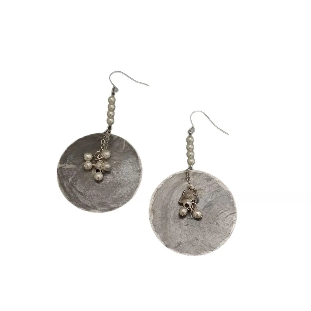 Shell Disc and Pearl Tassel Drop Earrings