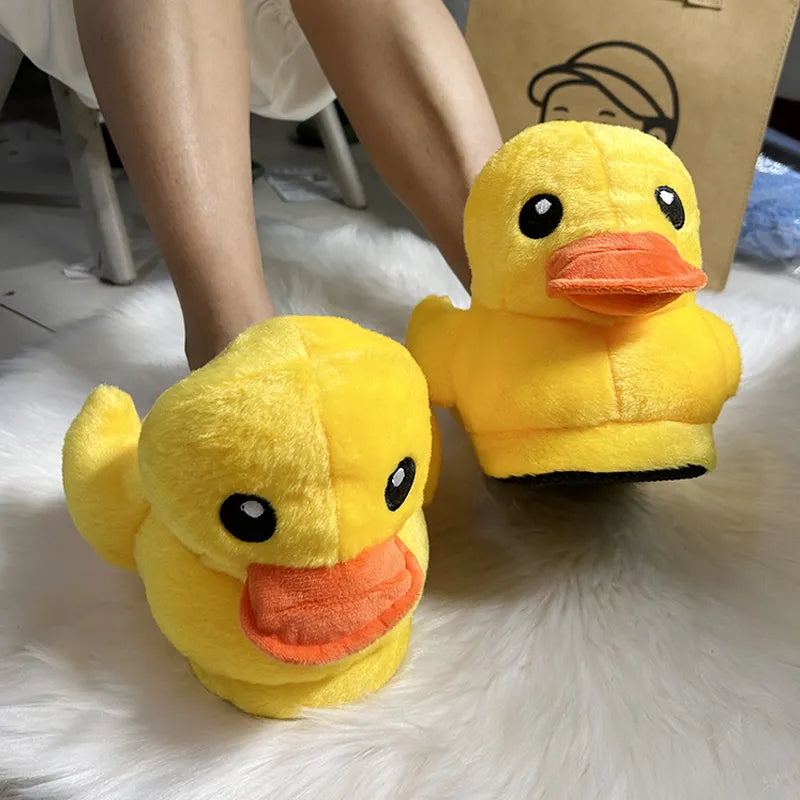 Winter Creative Cartoon Yellow Duck Cotton Shoes Women Indoor Cozy Warm Slippers Unisex One Size Slides Plush Lovely Duck Shoes Charlie Dolly