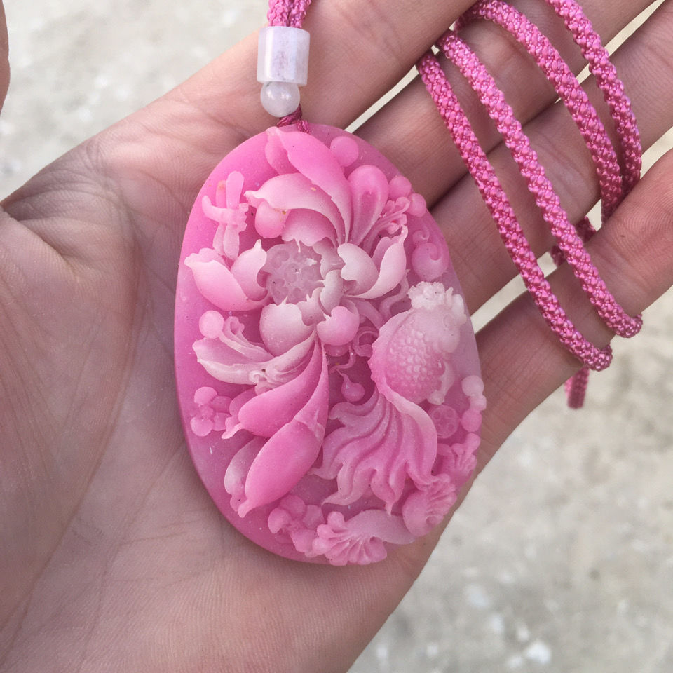 Peach Blossom Jade & Natural Opal Palace Style Sweater Chain Necklace, Fairy Talisman