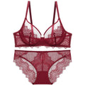 Logirlve Sexy Brassiere Transparent Ultrathin Bra Panty Set Push up Embroidery Underwear Set Plus Size Bras Women Lace Lingerie - Charlie Dolly