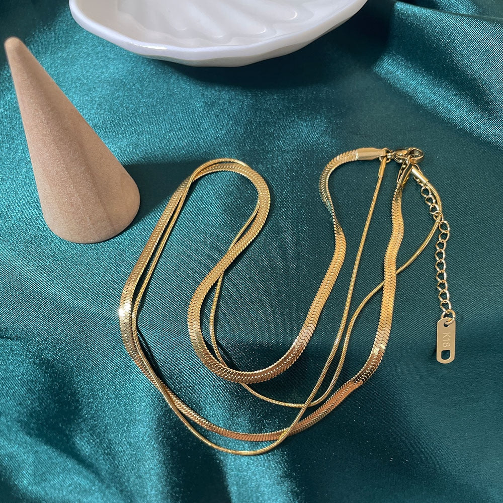 18k Gold Filled Necklace for Women or Men Double Layer Snake Bone Chain for Wedding Gift Gold Filled Chain Fine Jewelry Collares