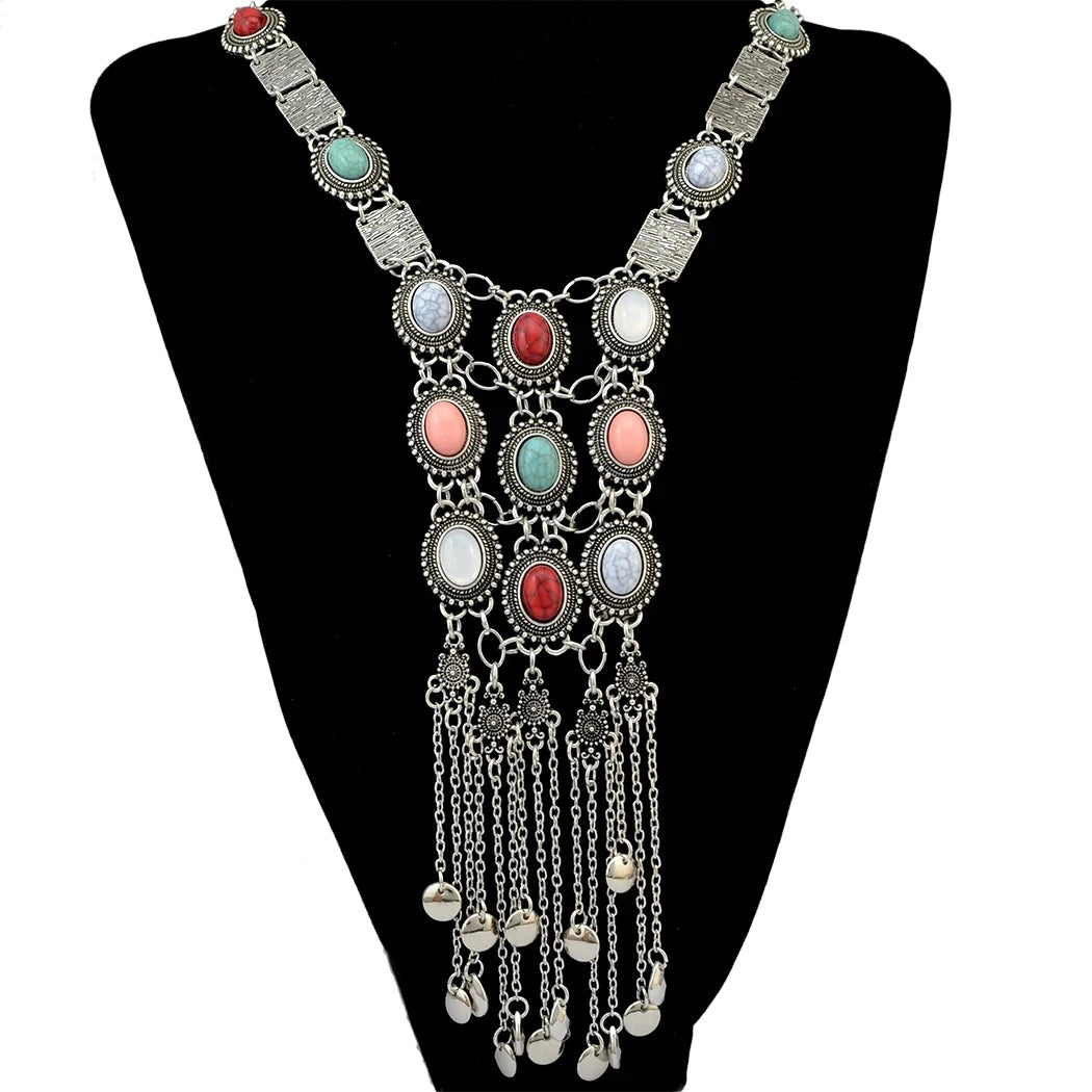 Thread Feather Bead Long Tassel Necklace Jewelry