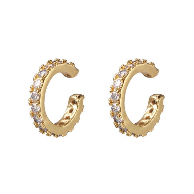 2023 New Fashion Pearl Ear Cuff Bohemia Stackable C Shaped CZ Rhinestone Small Earcuffs Clip Earrings for Women Wedding Jewelry