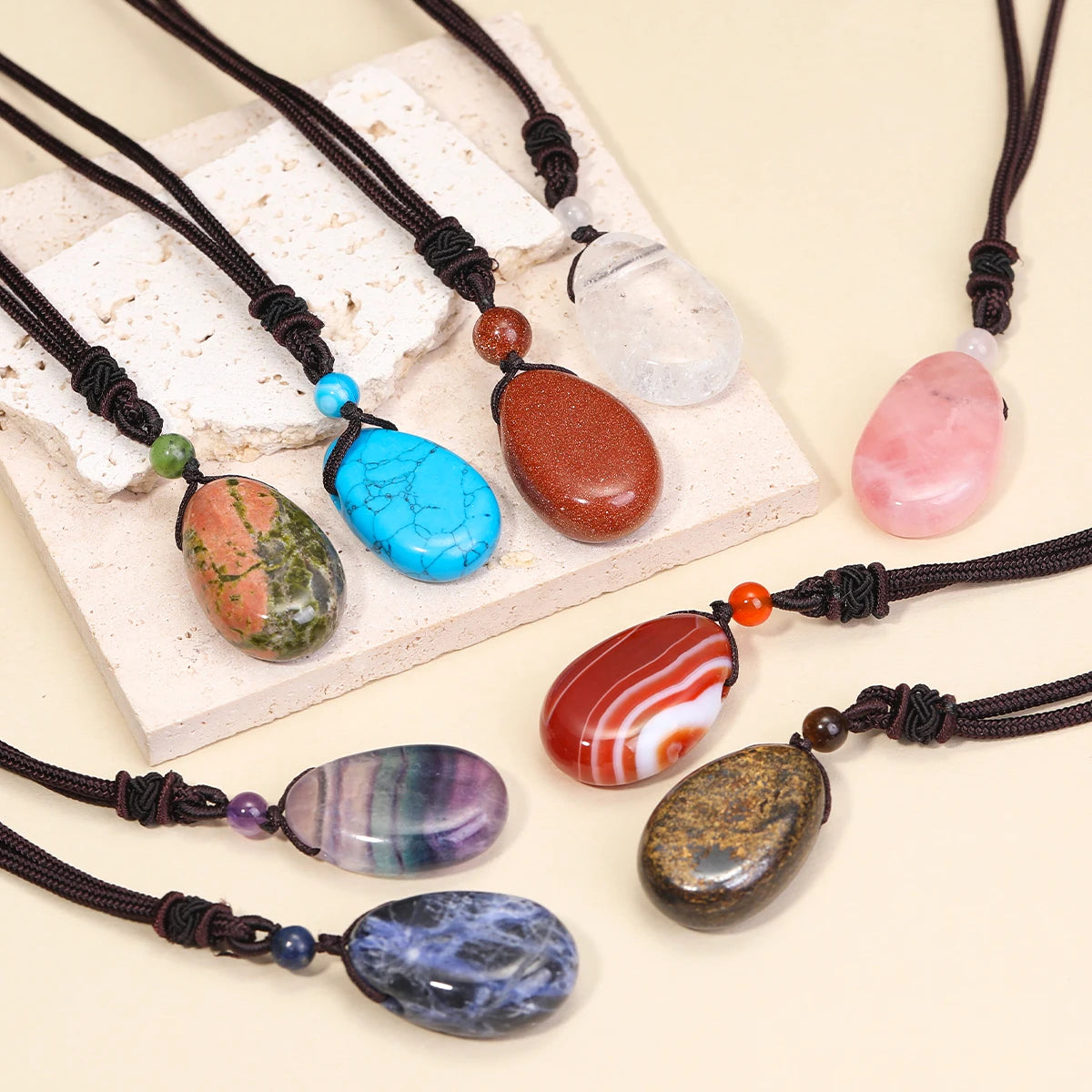Water Droplet Crystal Pendant, Natural Stone Spiritual Necklace