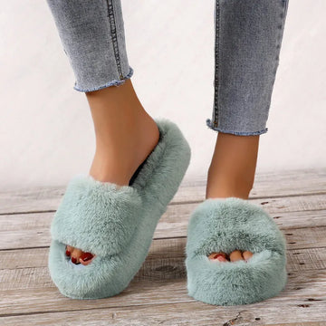 Winter Fur Women slippers 2023 Plush fluffy Home Slippers Women Cozy Soft Warm Furry Indoor House Shoes Platform Flip Flops 42 - Charlie Dolly