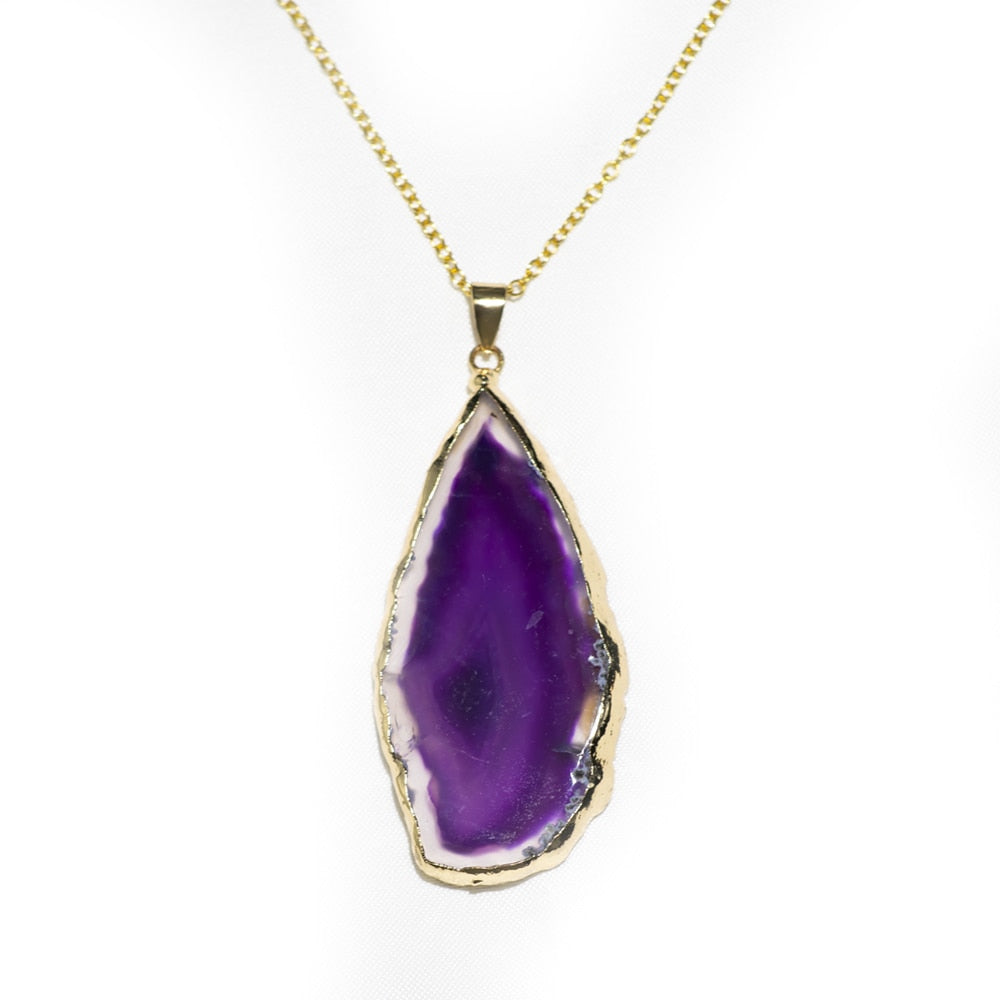 Fashion Irregular Magic Agate Piece Crystal Color Quartz Stone Natural Gold Pendant Necklace Jewelry Reiki Healing Gift