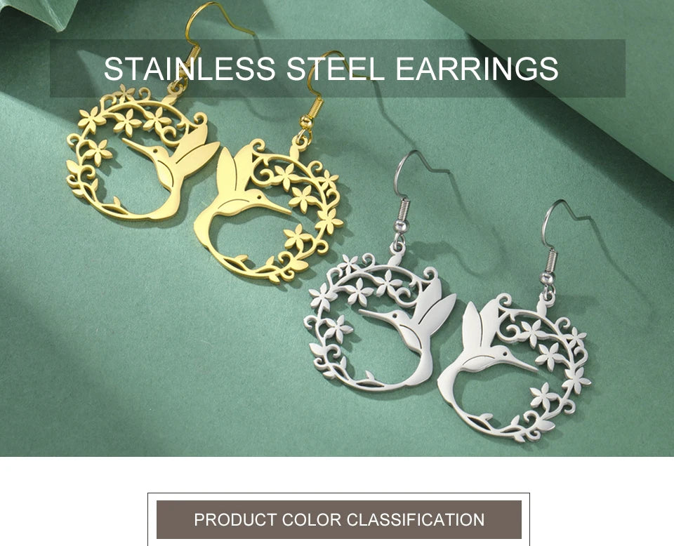 Hummingbird Filigree Flower Dangle Earrings Jewelry
