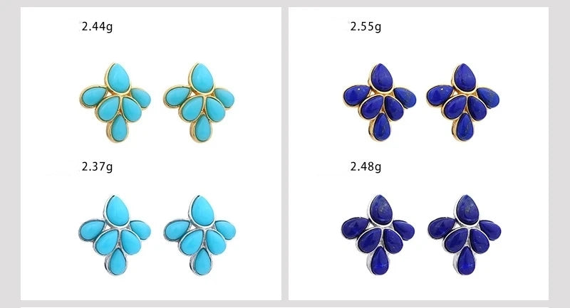 GEEZENCA 925 Silver Lapis Lazuli Turquoise Leaf Stud Earrings Women Gold Plated Trendy Dainty Lightweight Statement Earring Gift - Charlie Dolly
