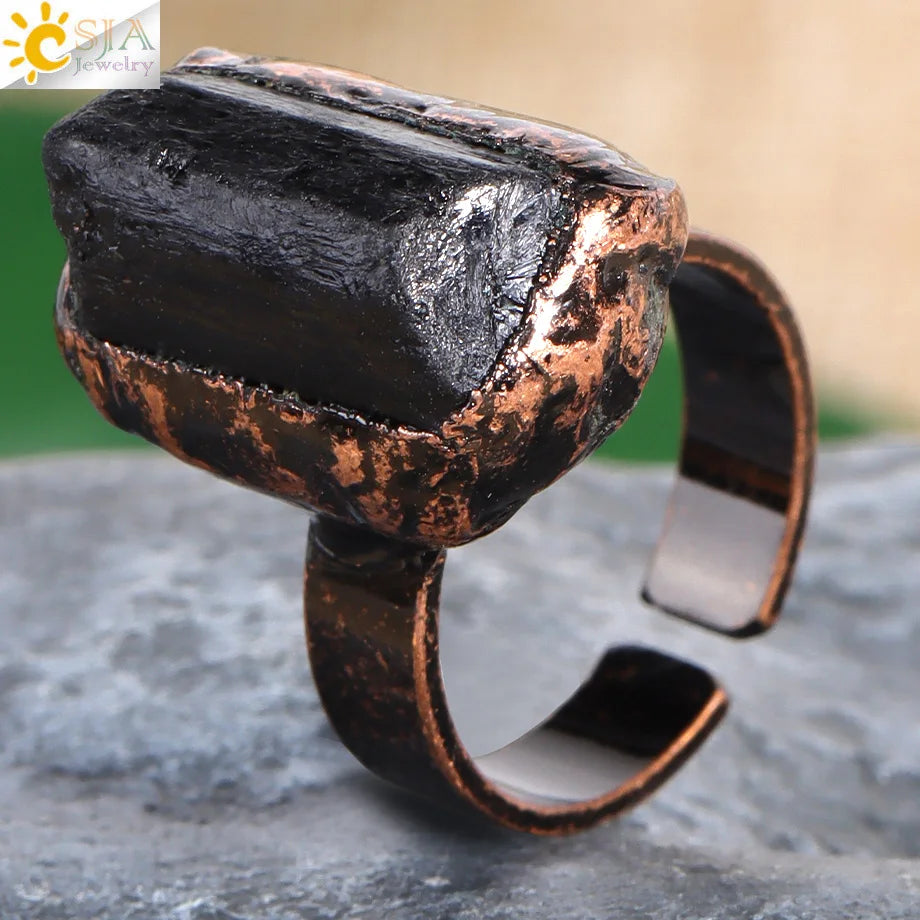 CSJA Vintage Silver Rings Natural Stone Amethyst Ring for Women Adjustable Design Handmade Fashion Jewelry Boho Accessories H765 - Charlie Dolly