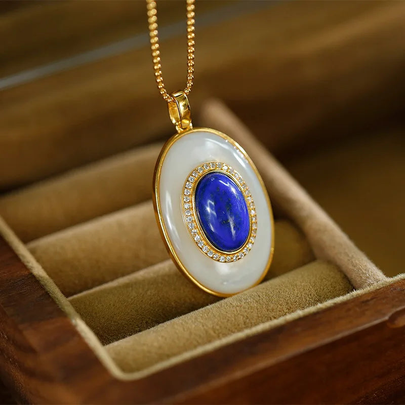 S925 Silver Lapis Lazuli White Shell Suit Earrings Necklace Pendant Light Luxury Fashion New Temperament Elegant Female - Charlie Dolly