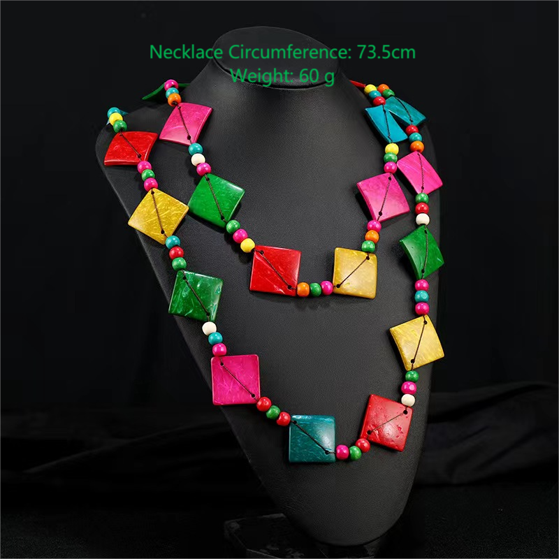 Bohemian Necklace for Women Personalized Exaggerated Ethnic Color Coconut Shell Wooden Necklace Girls Vacation Party Trendy Gift