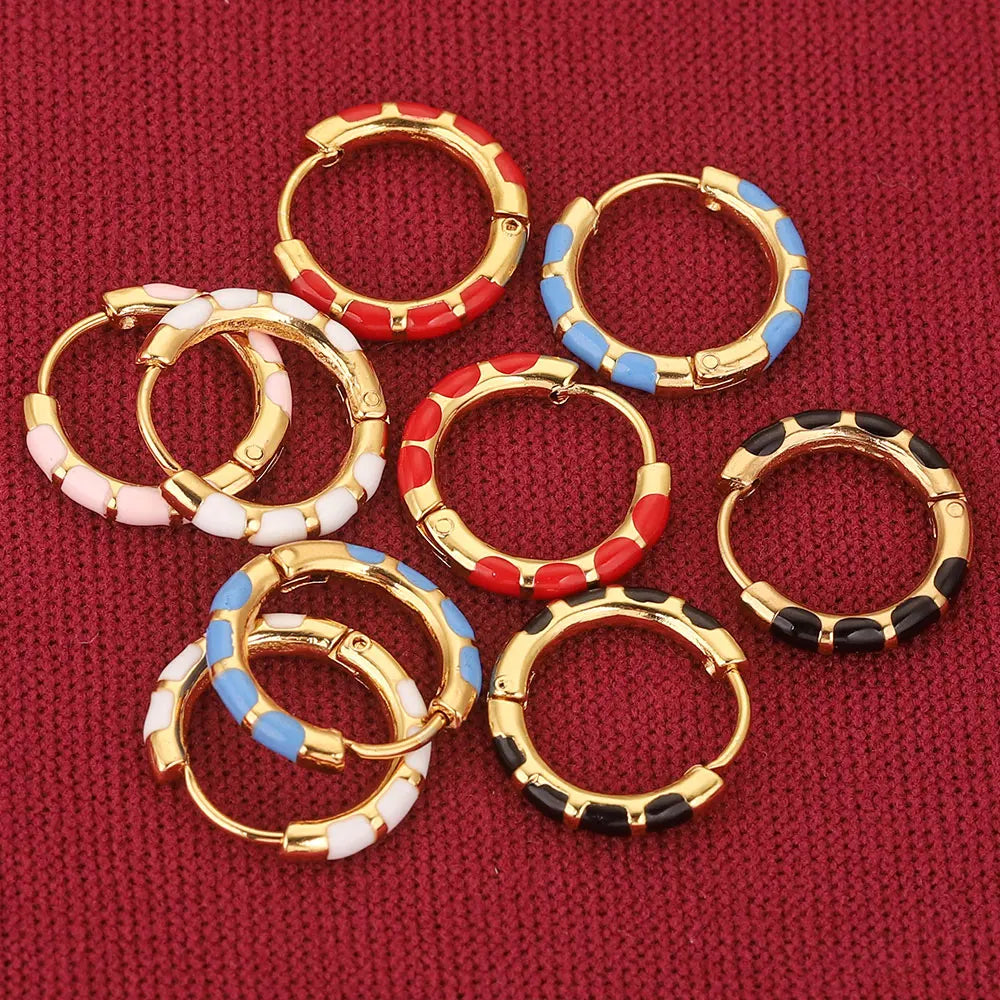 Enamel Round Gold Plated Hoop Earrings Jewelry