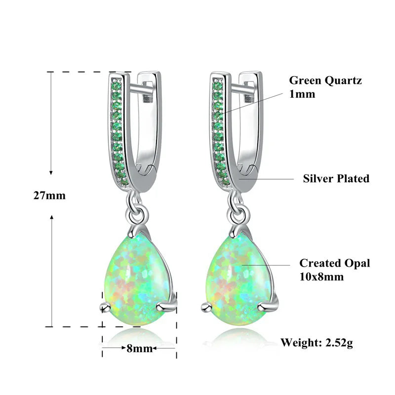 Green Fire Opal Teardrop Statement Earrings Jewelry