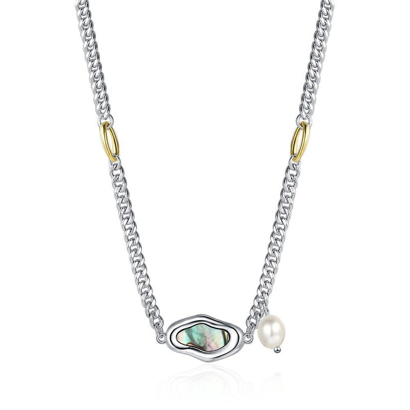 925 Sterling Silver Abalone Shell Necklace French Light Luxury Irregular Baroque Freshwater Pearl Necklace Women Fine Jewelry
