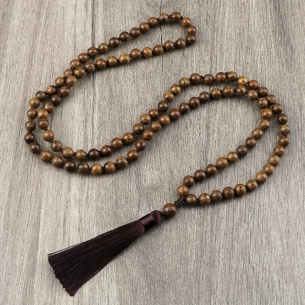 Wooden Bead 108 Mala Tassel Necklace Jewelry