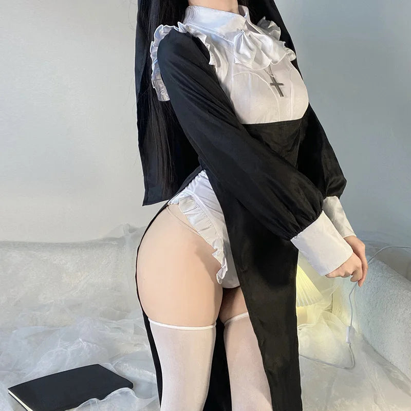Cute Women Anime Nun Costume Cosplay Shows Outfit Sexy Ladies Halloween Performance Fancy Dress Up Sister Cos Uniform - Charlie Dolly