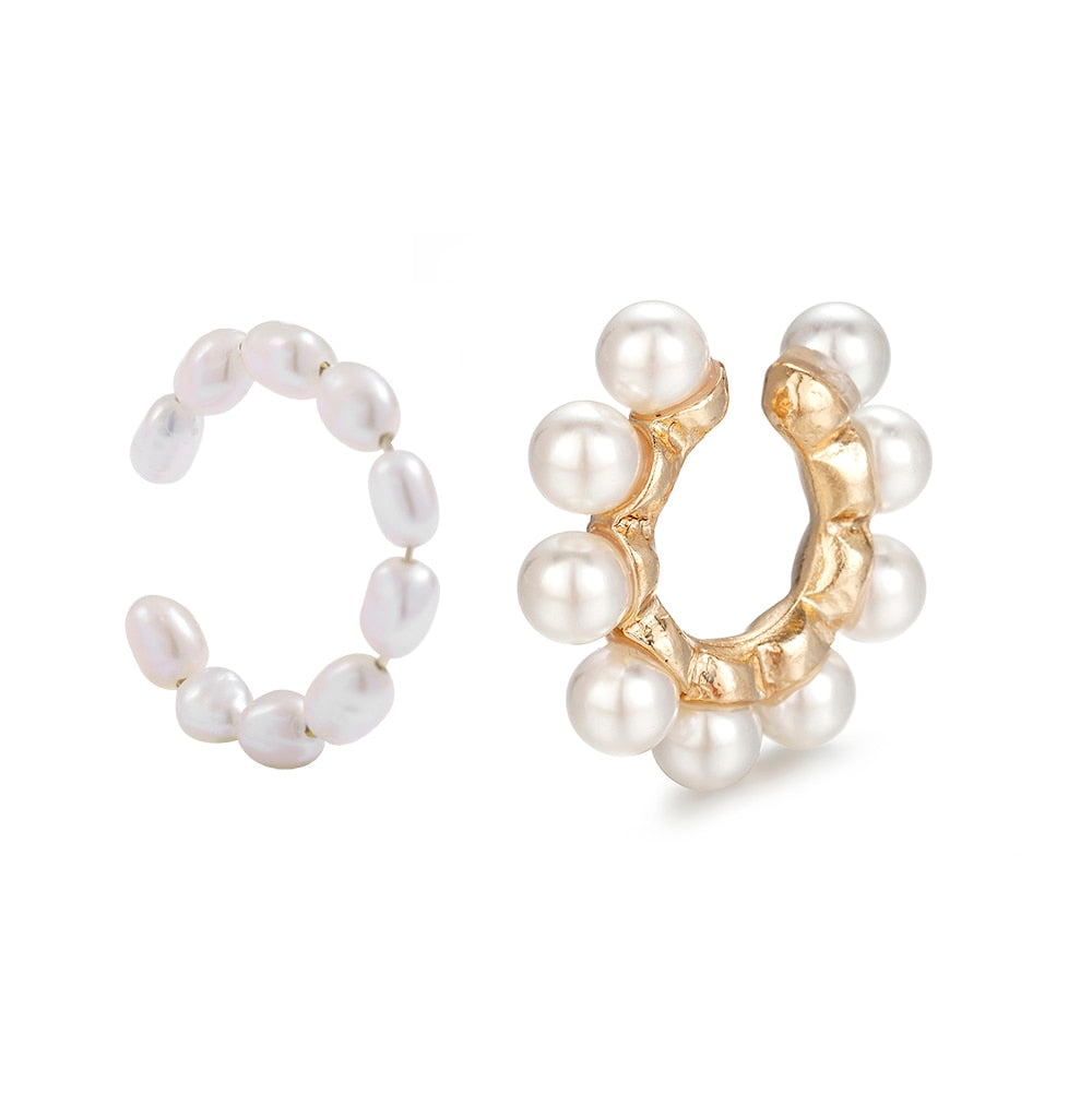 2023 New Fashion Pearl Ear Cuff Bohemia Stackable C Shaped CZ Rhinestone Small Earcuffs Clip Earrings for Women Wedding Jewelry