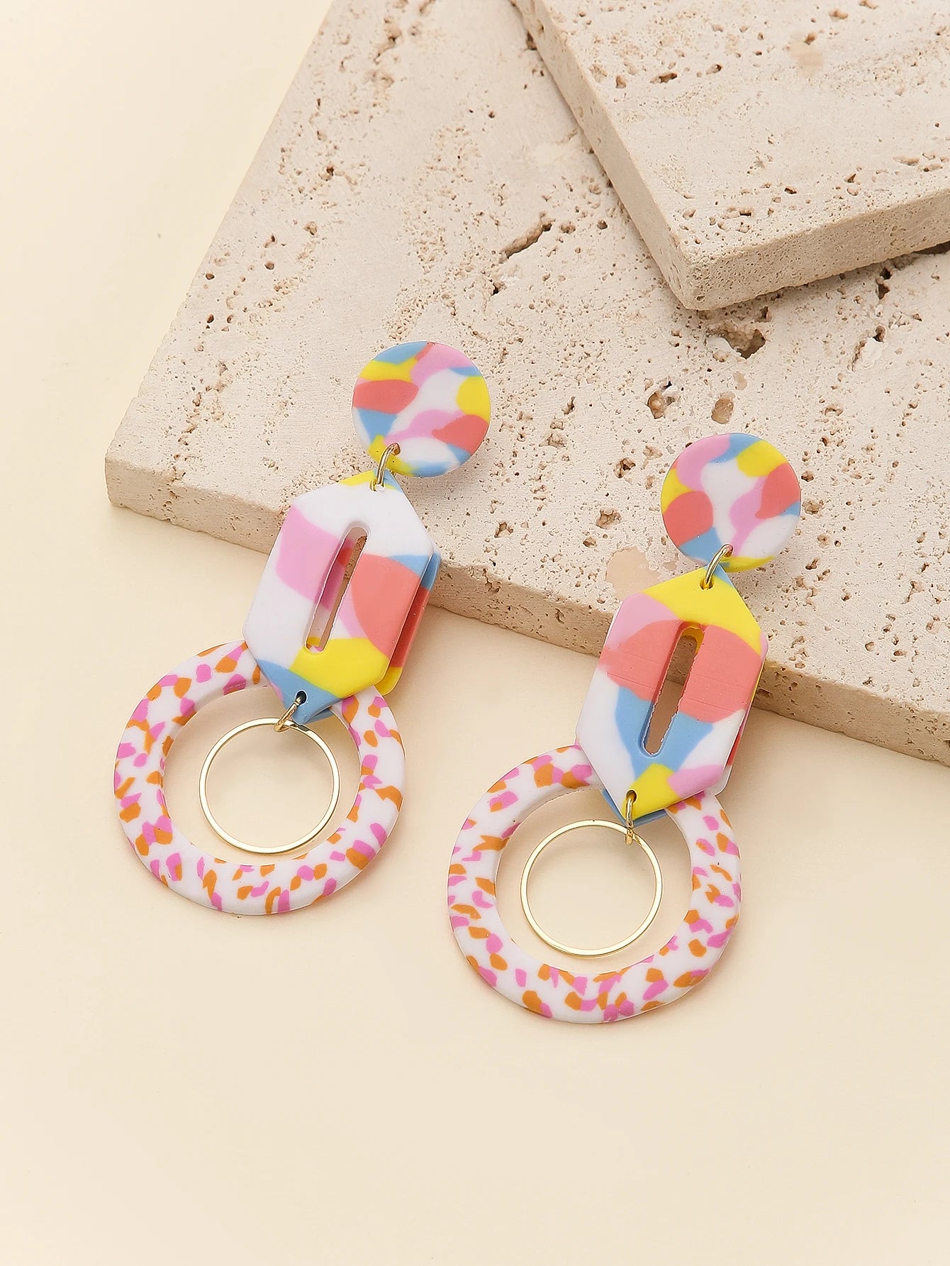 Matte Polymer Clay Geometric Statement Earrings Jewelry