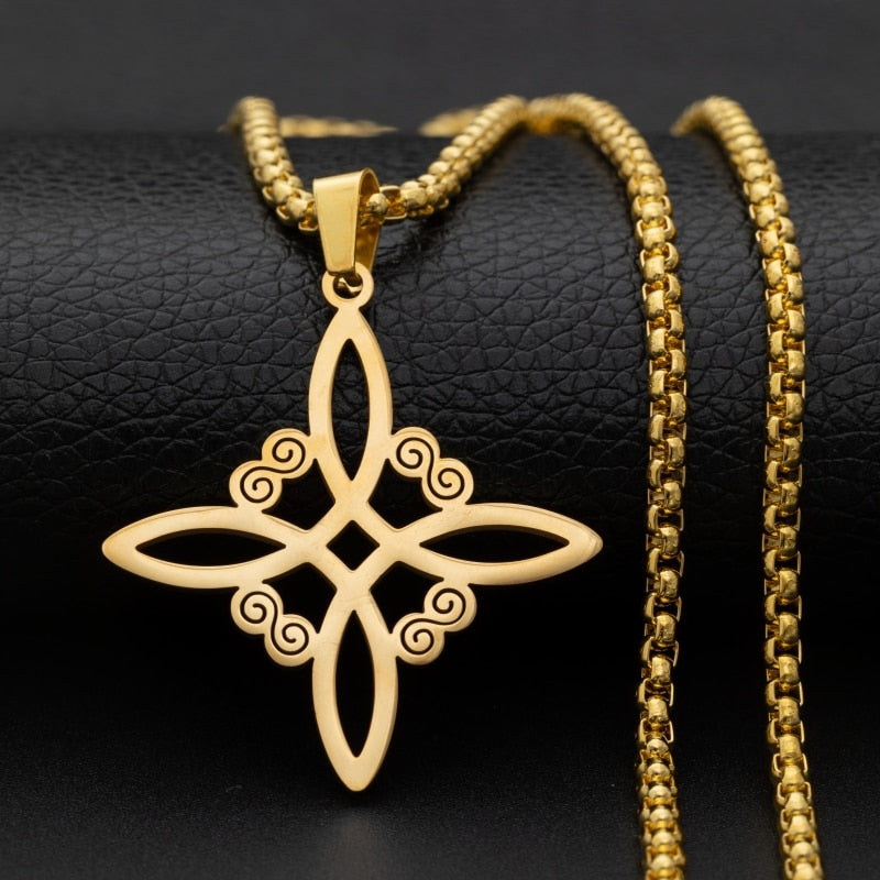 Silver Color Witch Knot Necklace for Women Stainless Steel Choker Necklaces Vintage Amulet Protection Supernatural Jewelry Sets
