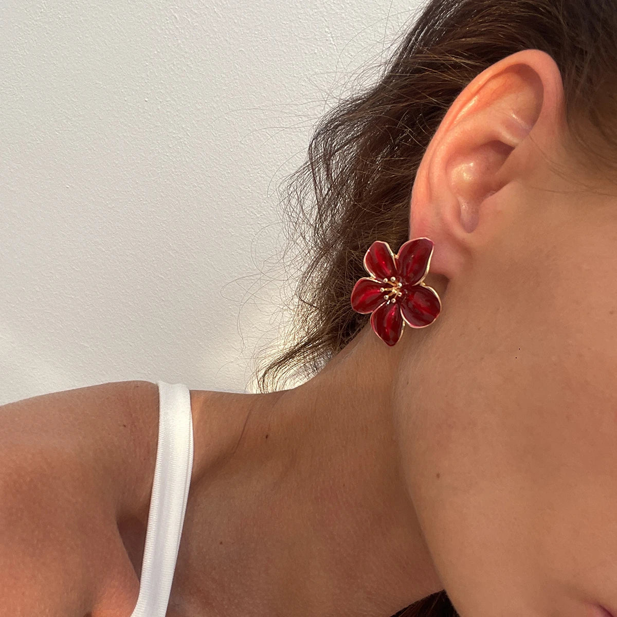 Enamel Petal Flower Stud Earrings Jewelry