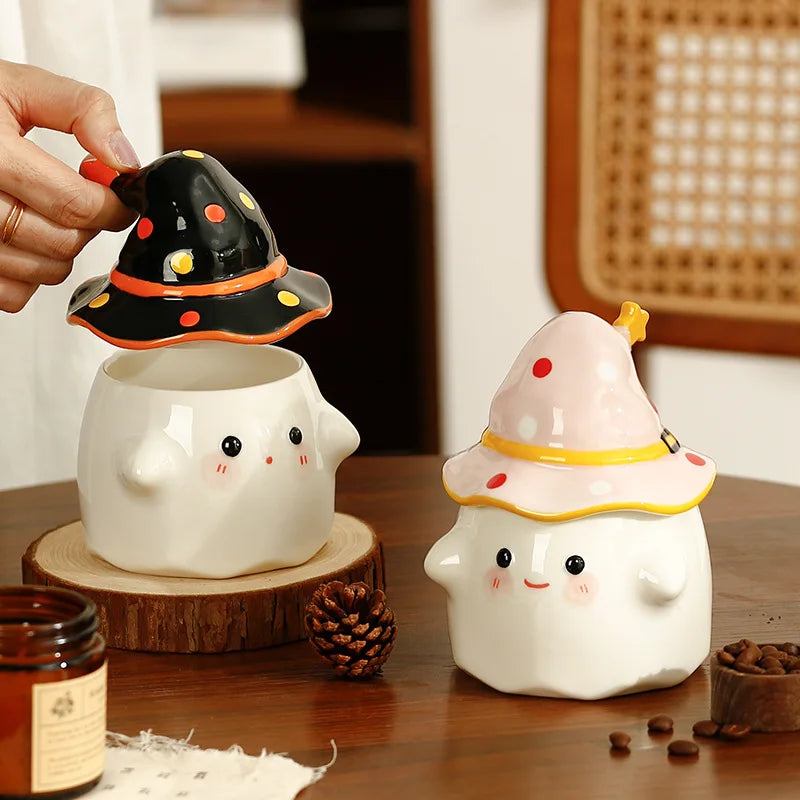 Funny Ghost Ceramic Mugs Coffee Cups with Lids Office Afternoon Tea Coffee Cup Halloween and Easter Gifts Friends - Charlie Dolly