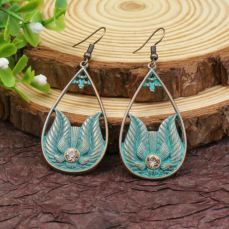 Exknl Fashion Vintage Drop Earrings For Women Alloy Crystal Ethnic Beads Boho Flower Earrings Colorful Dangle Earrings Jewelry
